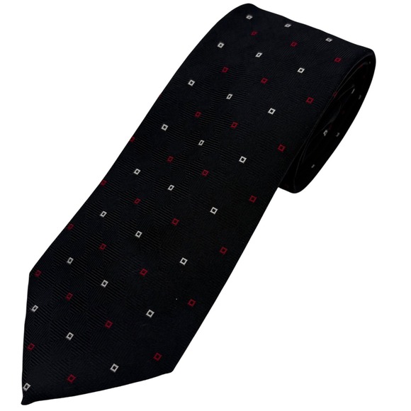Brooks Brothers Makers Red Black White Geometric 100% Silk Mens Necktie 60" x 4" - Picture 1 of 6